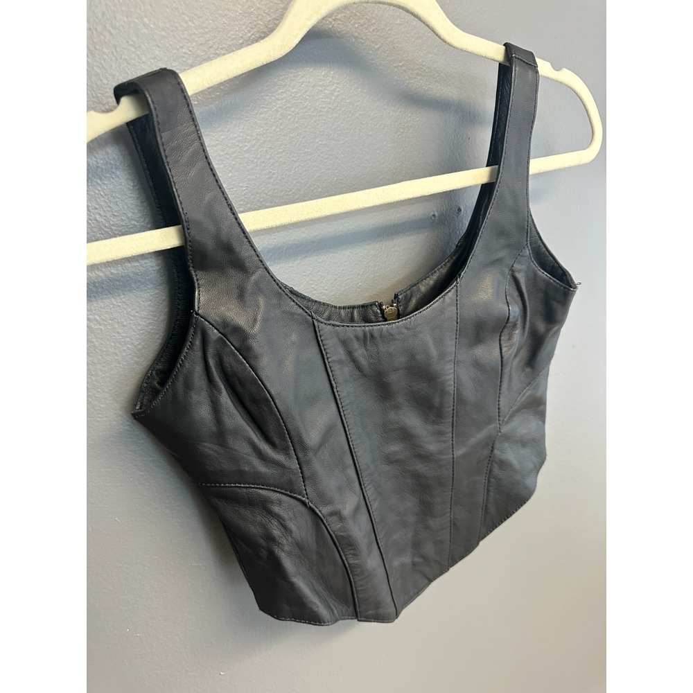 Understated Leather Size S Black Lamb Leather Mustang Bustier Crop Top Corset